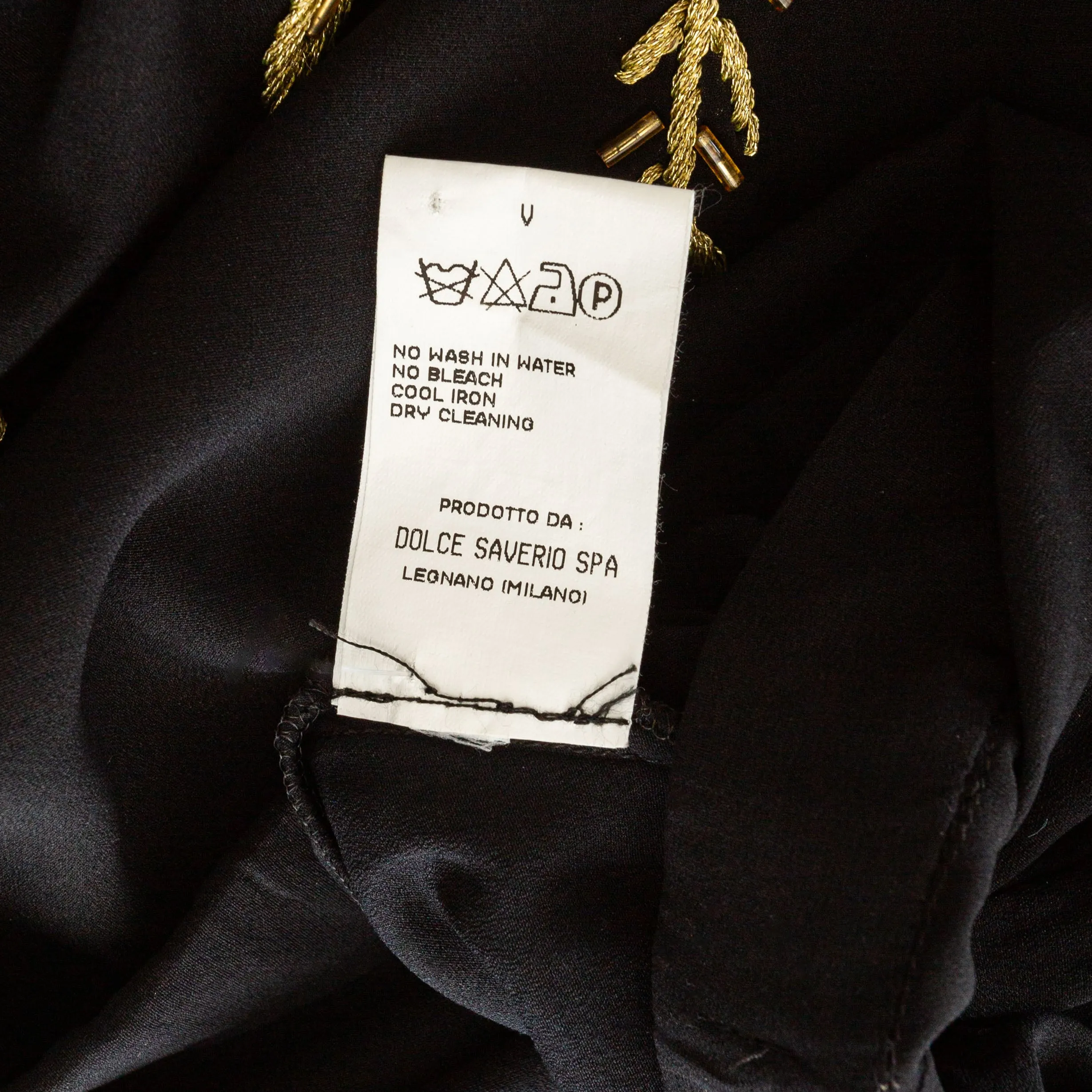 1998 Black Silk Gold Embroidered Floral A-Line Skirt