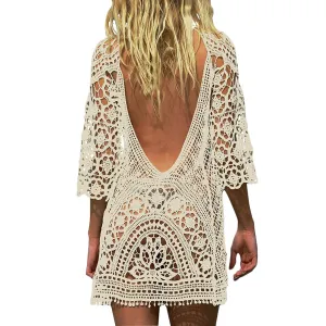 2021 Women’s Bathing Suit Cover Up Crochet Lace Dress Tunic Size One Size