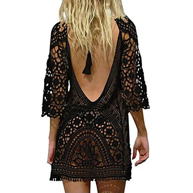 2021 Women’s Bathing Suit Cover Up Crochet Lace Dress Tunic Size One Size