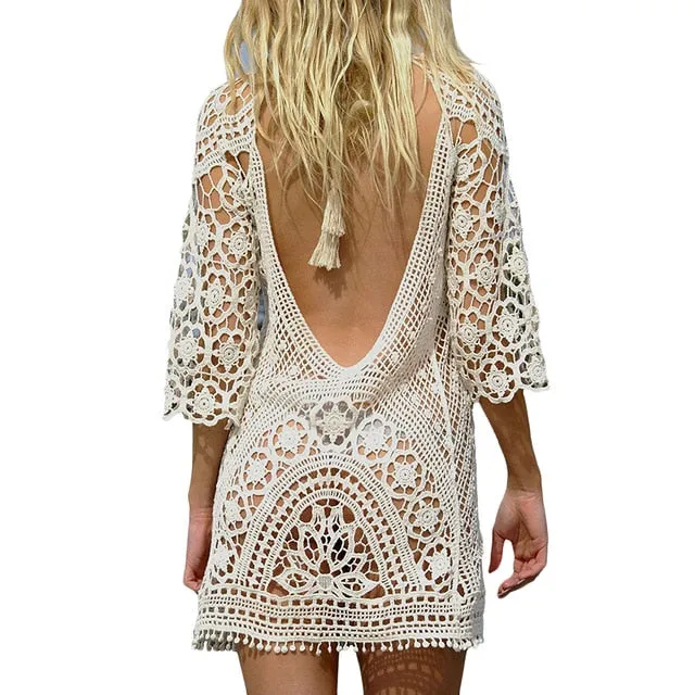 2021 Women’s Bathing Suit Cover Up Crochet Lace Dress Tunic Size One Size