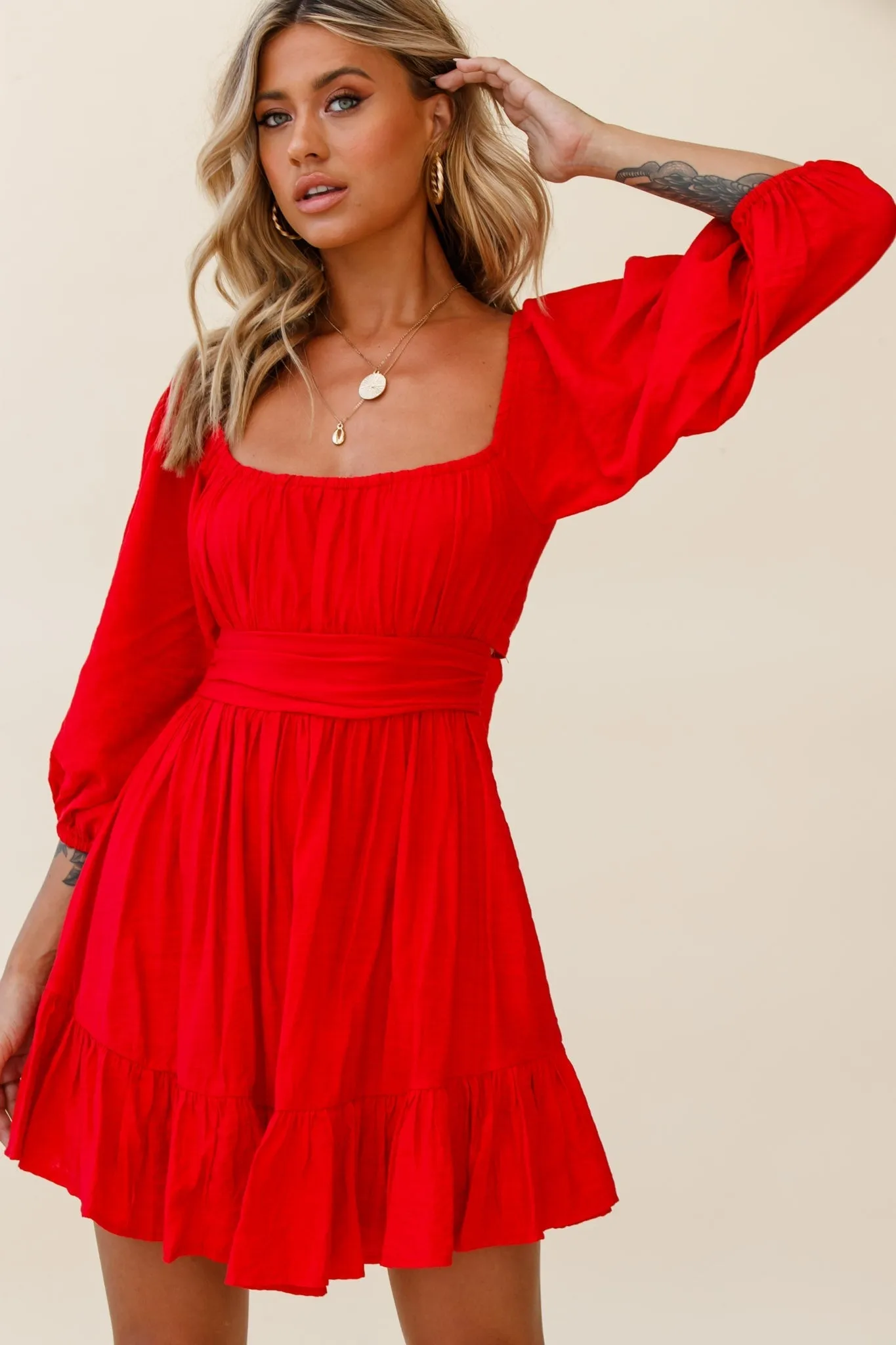 Abby Off-Shoulder Tie-Up Back Dress Red