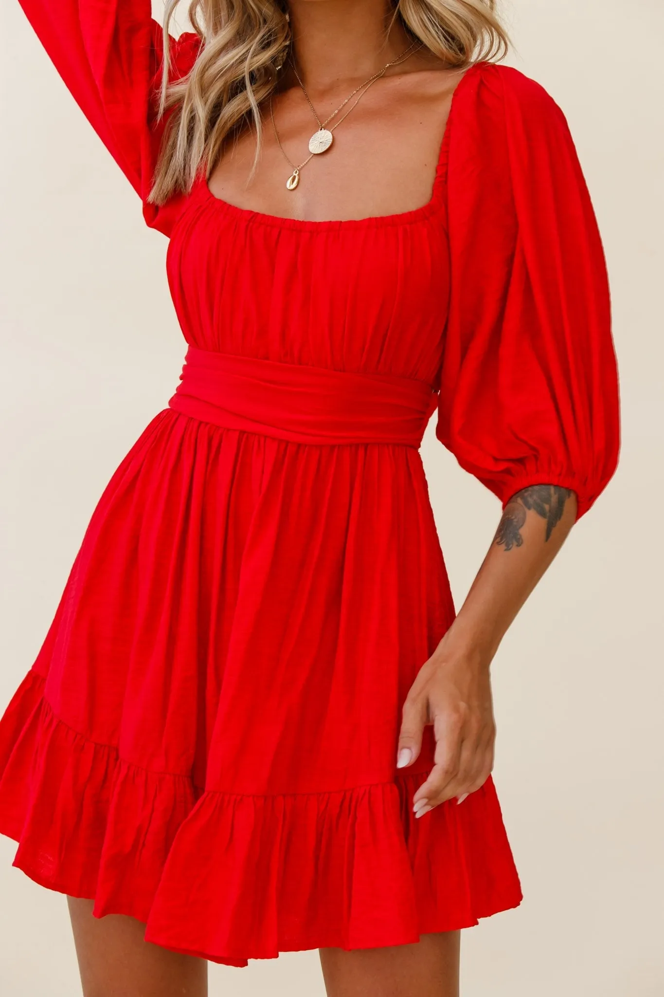 Abby Off-Shoulder Tie-Up Back Dress Red