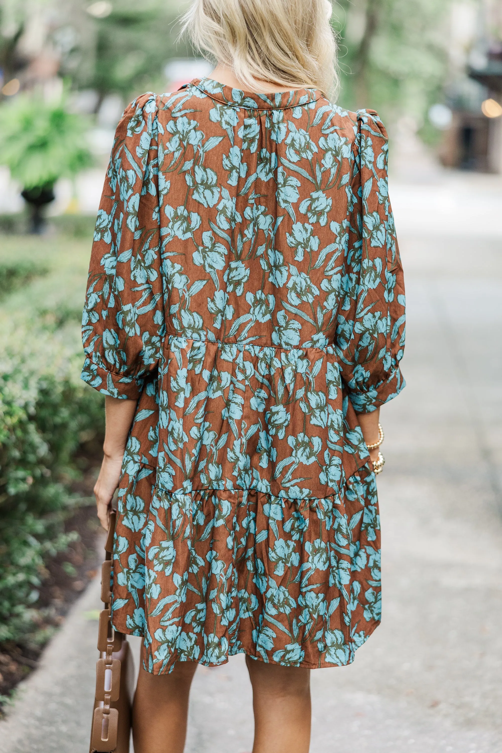 Always True Brown Ditsy Floral Dress