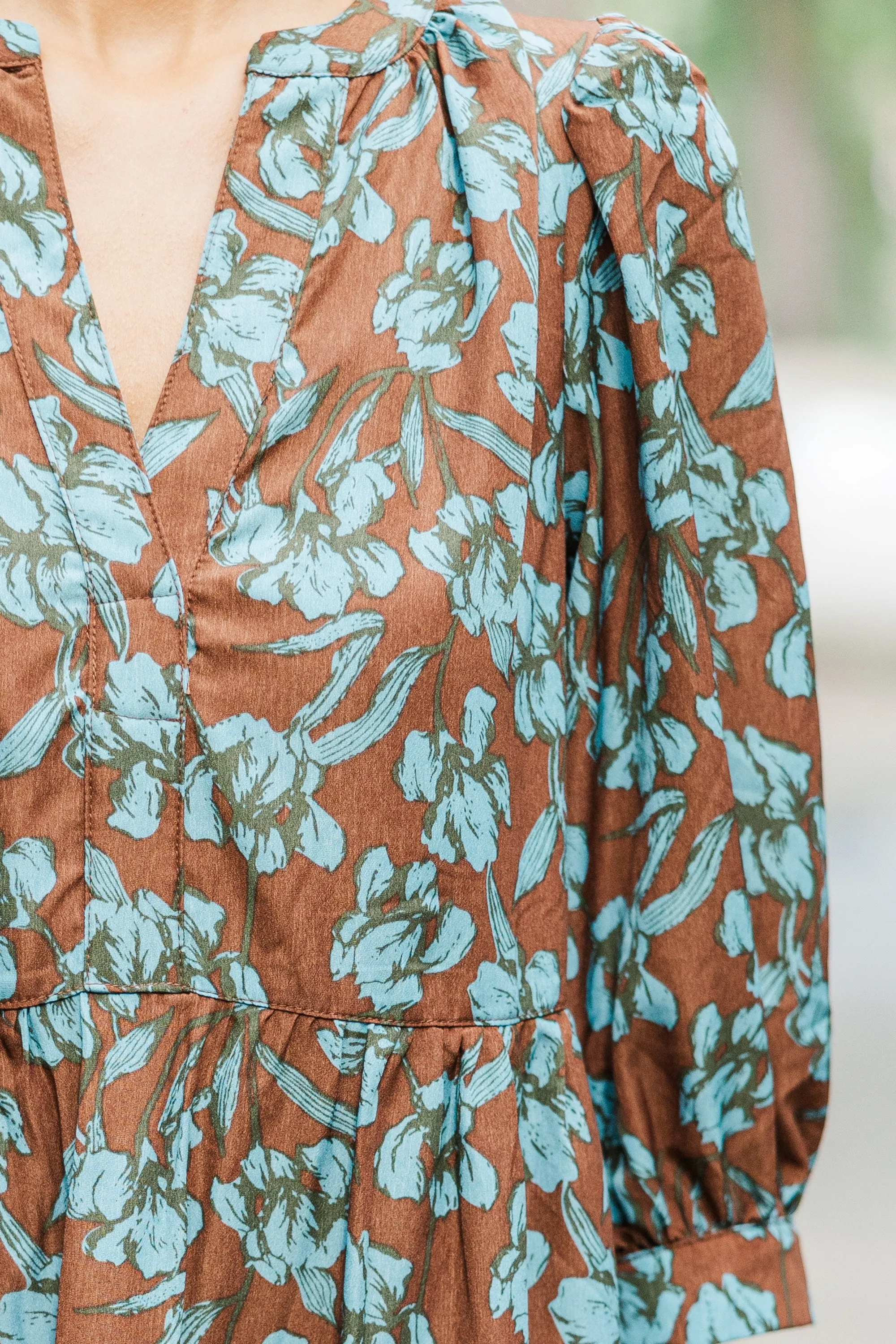 Always True Brown Ditsy Floral Dress