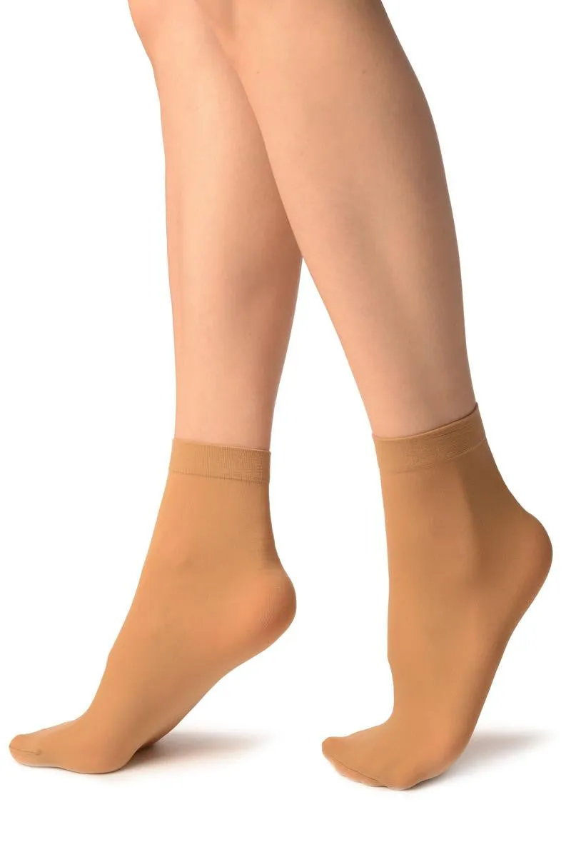 Beige Plain Ankle High Socks