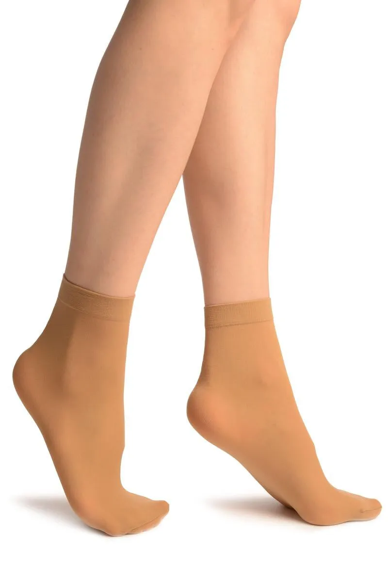 Beige Plain Ankle High Socks