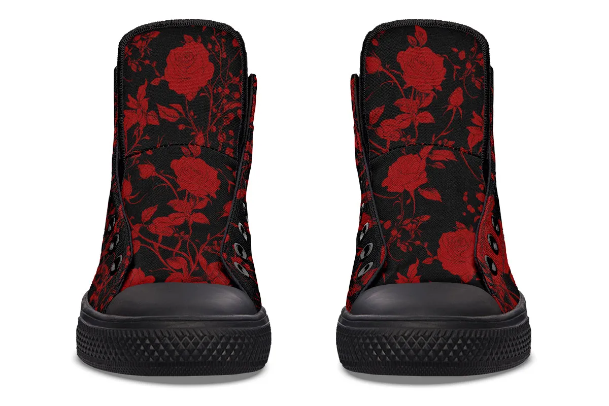 Blood Rose Romance High Tops - Classic Premium Canvas Shoes with Comfortable and Durable Soles