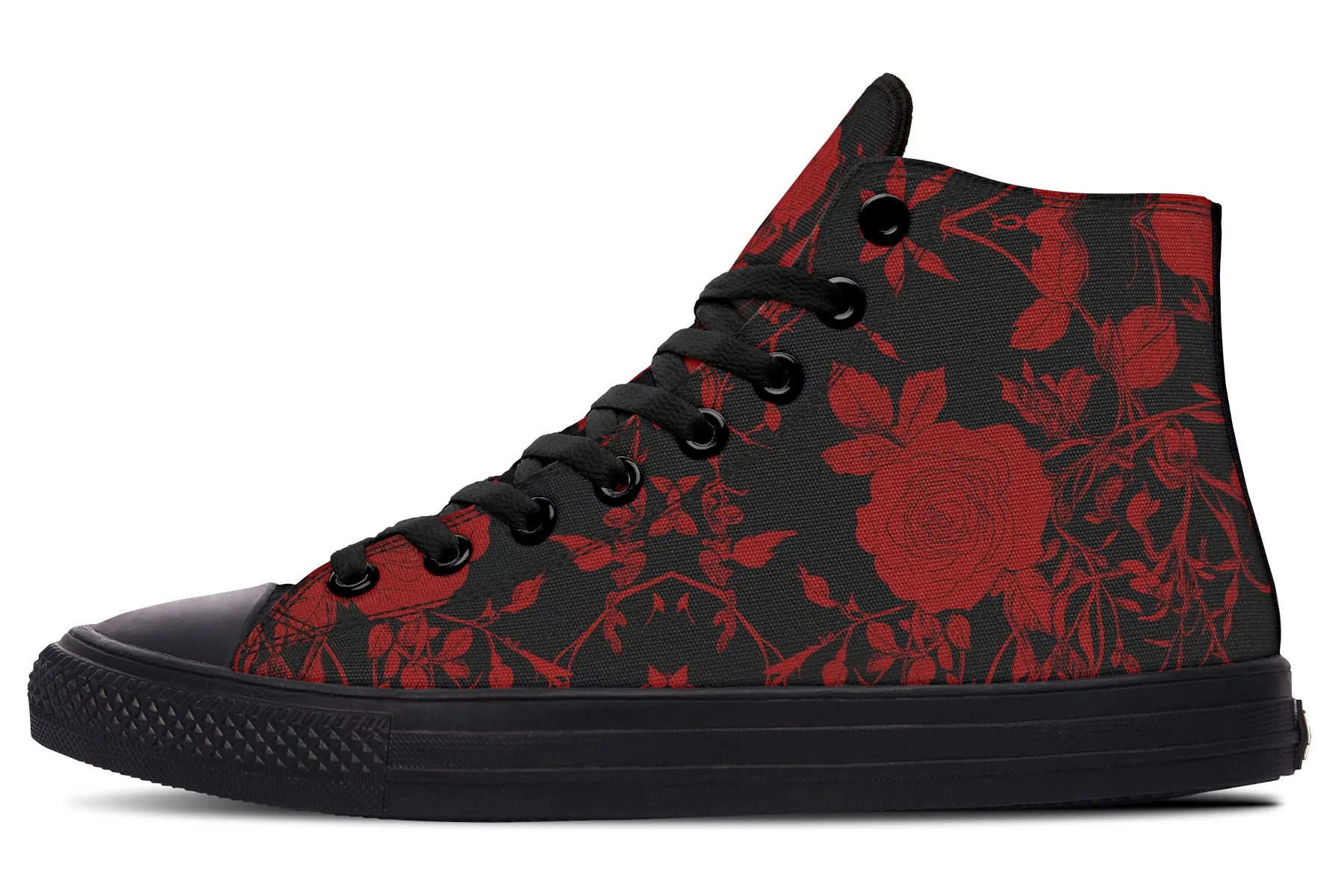 Blood Rose Romance High Tops - Classic Premium Canvas Shoes with Comfortable and Durable Soles