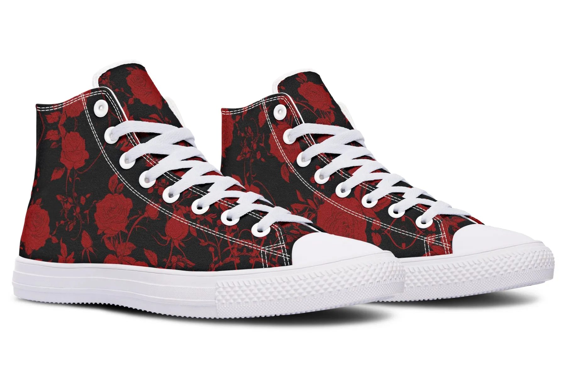 Blood Rose Romance High Tops - Classic Premium Canvas Shoes with Comfortable and Durable Soles