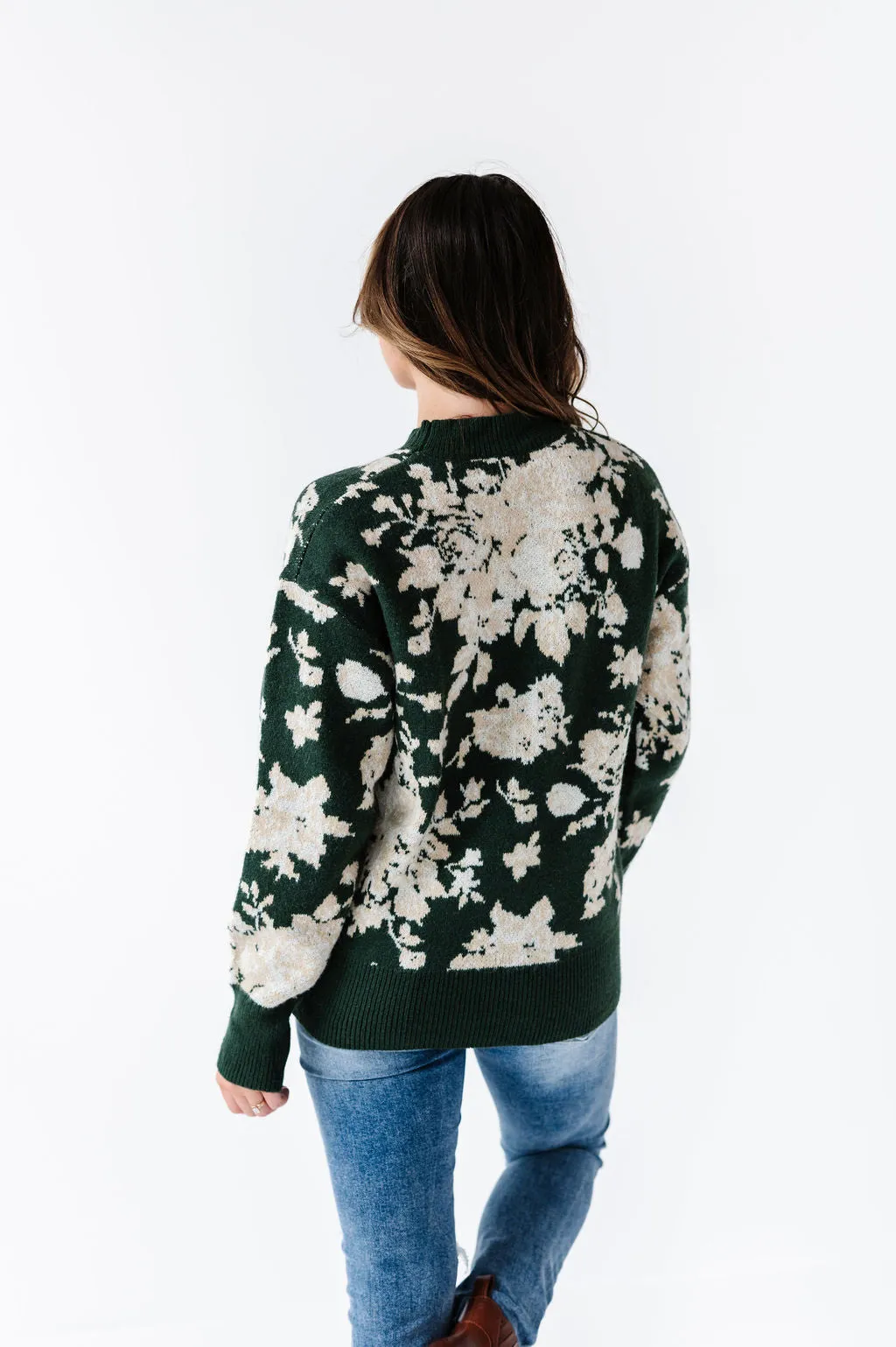 Calla Floral Knit Sweater in Green - Size Small Left