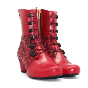 Chateau Noir - Red- leopard Button boot