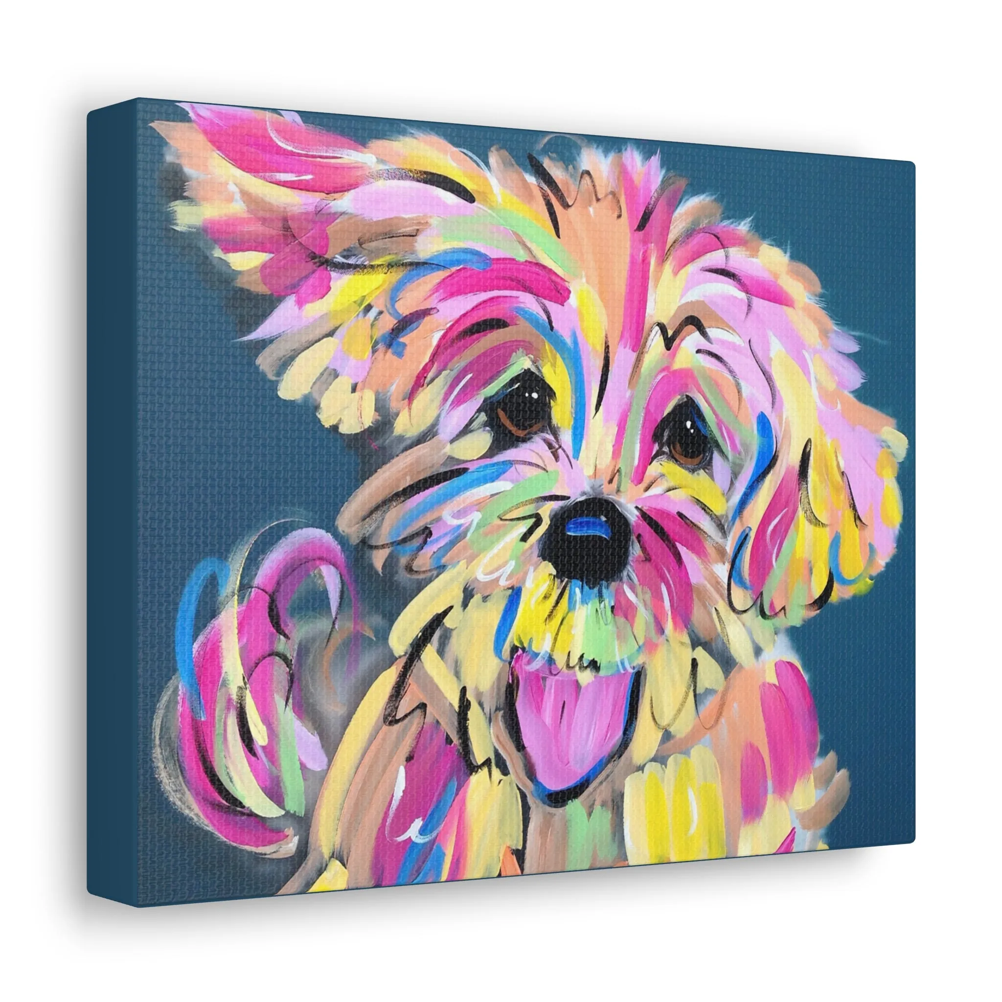 Colorful Happy Dog Face Painting by Pet Artist Debby Carman - Premium Canvas Artwork for Pet Lovers