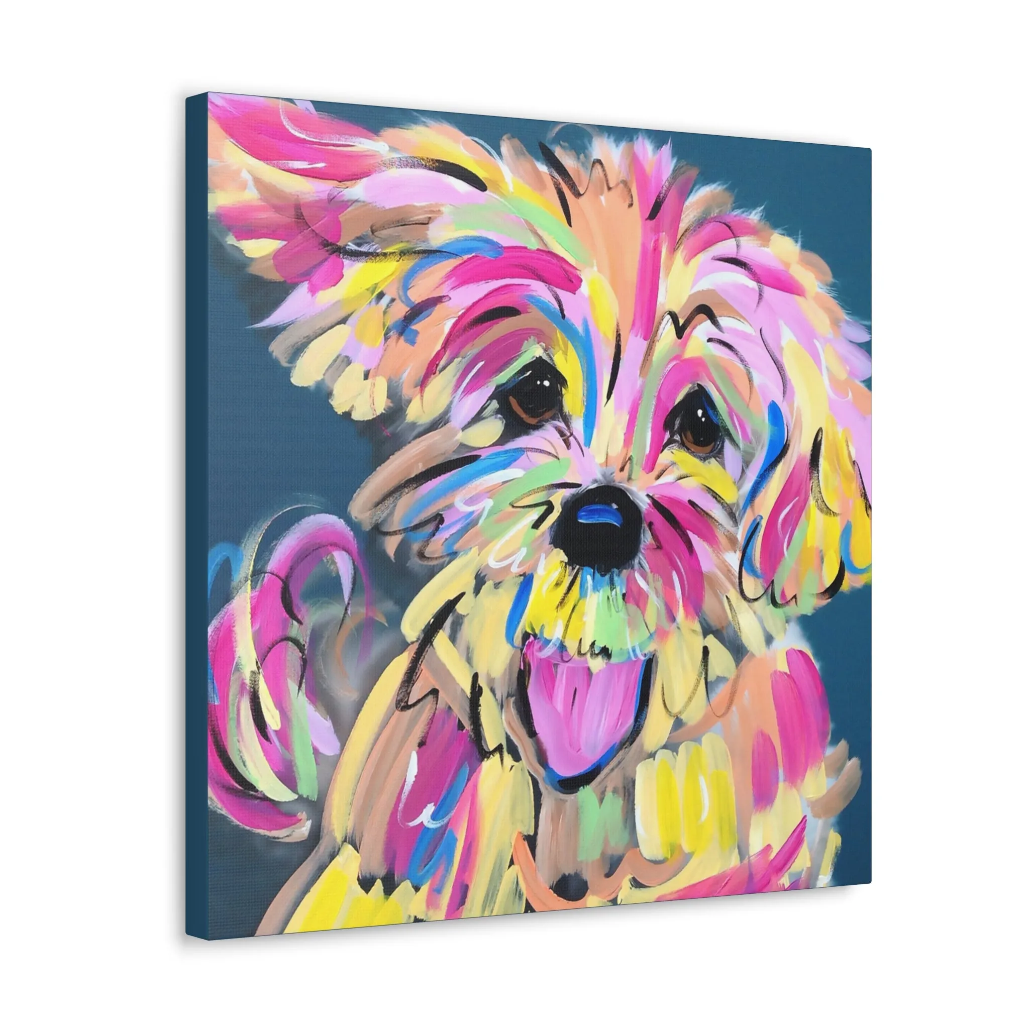 Colorful Happy Dog Face Painting by Pet Artist Debby Carman - Premium Canvas Artwork for Pet Lovers