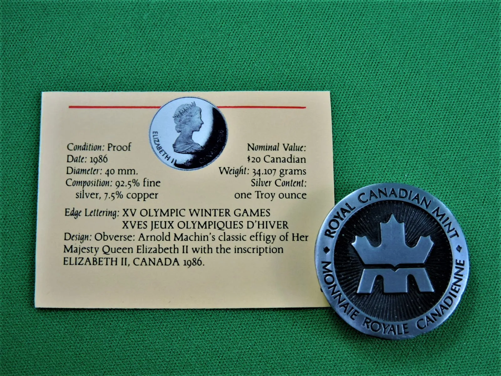 Currency - Silver Coin - $20 - 1986 - RCM - Olympic Winter Games - Coin 5 - Cross Country Skiing