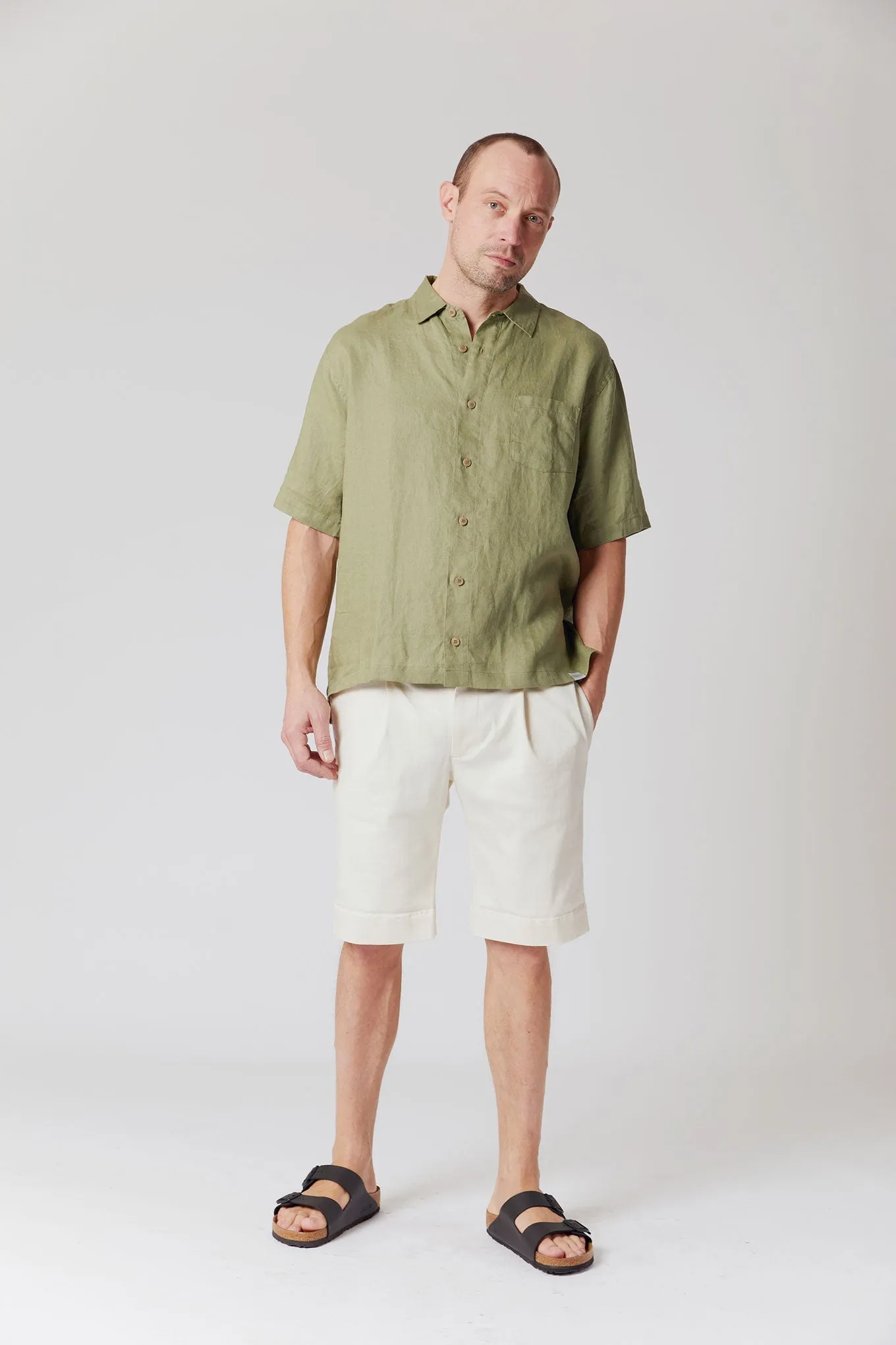 DINGWALLS Organic Linen Shirt Sage Khaki