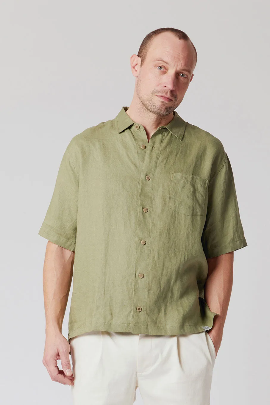 DINGWALLS Organic Linen Shirt Sage Khaki