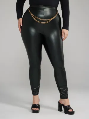 Faux Leather Chain Detail Leggings