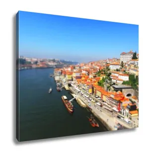 Gallery Wrapped Canvas, Bird Eye View Of Douro Riverside From The Dom Luiz Bridge Porto Portugal