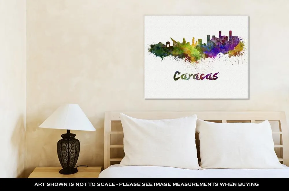 Gallery Wrapped Canvas, Caracas Skyline In Watercolor