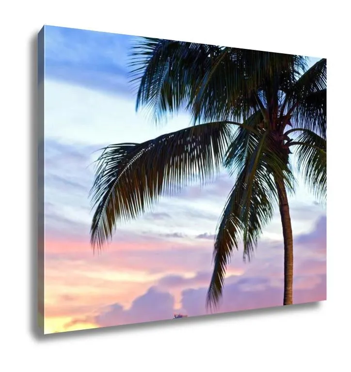 Gallery Wrapped Canvas, Miami Downtown And Port Sunset Panorama