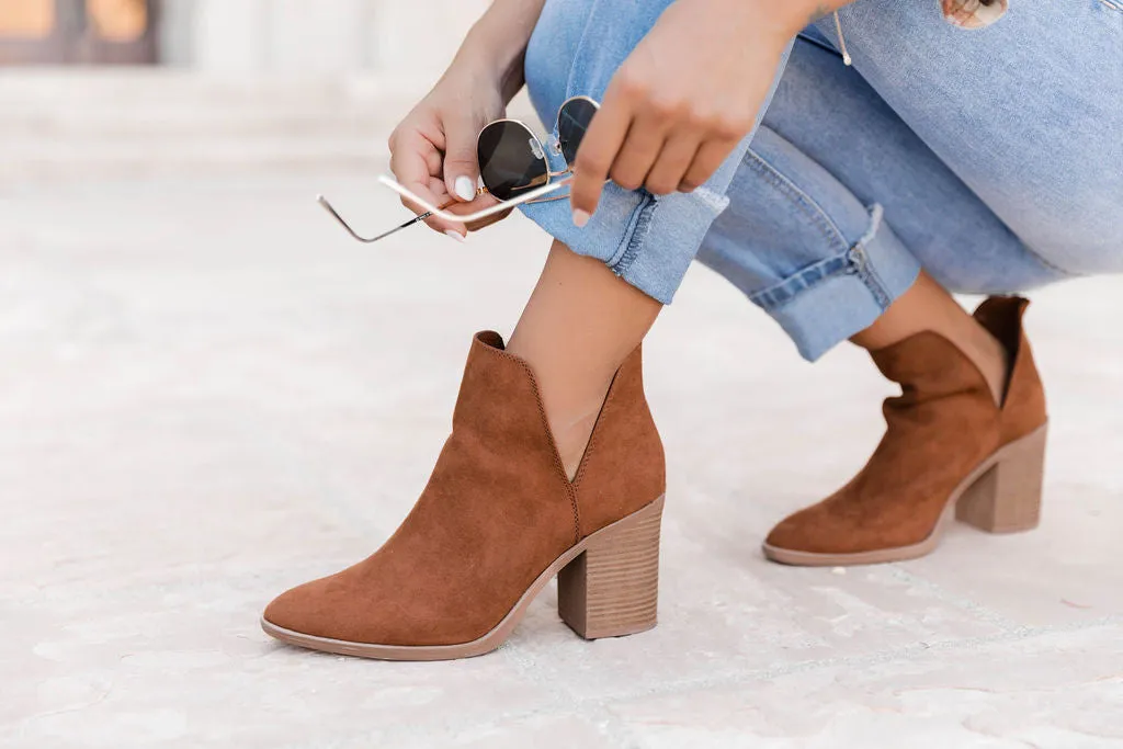 Heidi Chestnut Side Slit Booties FINAL SALE