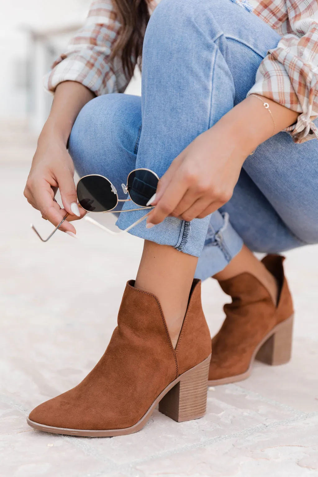 Heidi Chestnut Side Slit Booties FINAL SALE