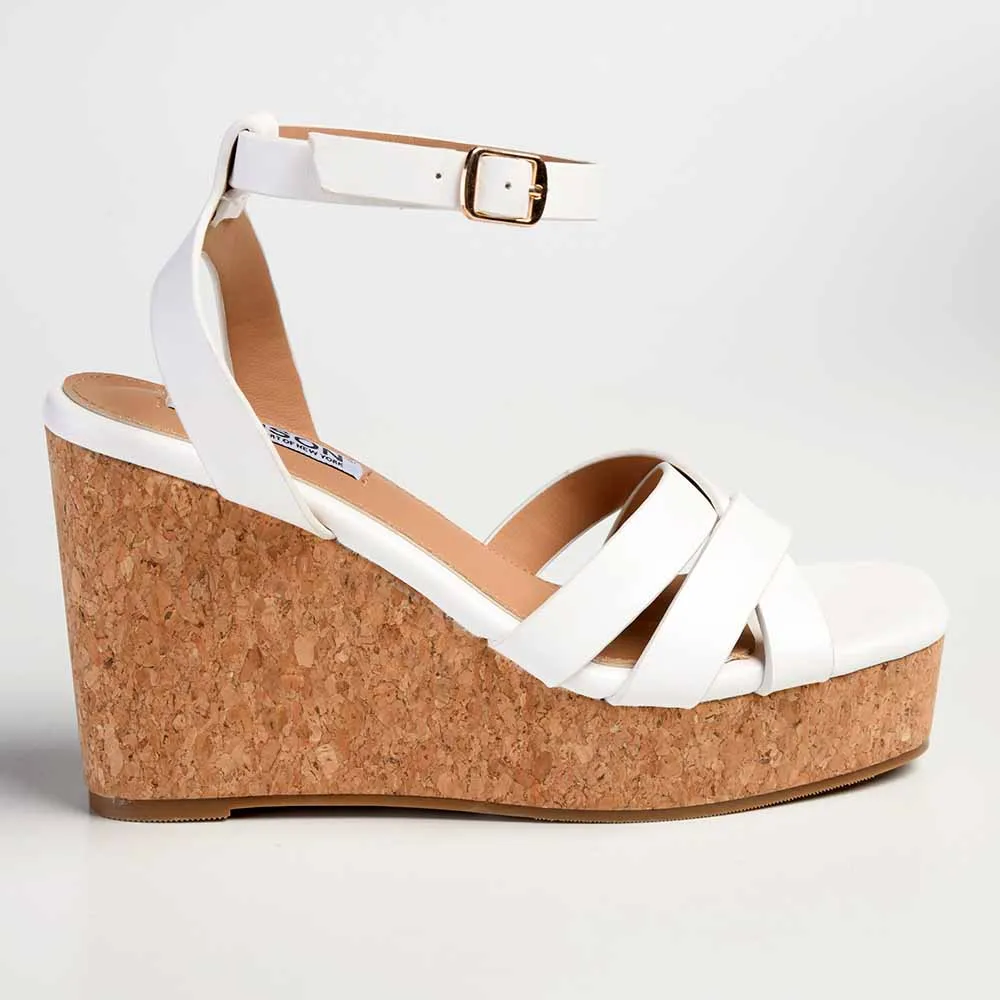 Madison Laurel Fashion Wedge Sandals - White