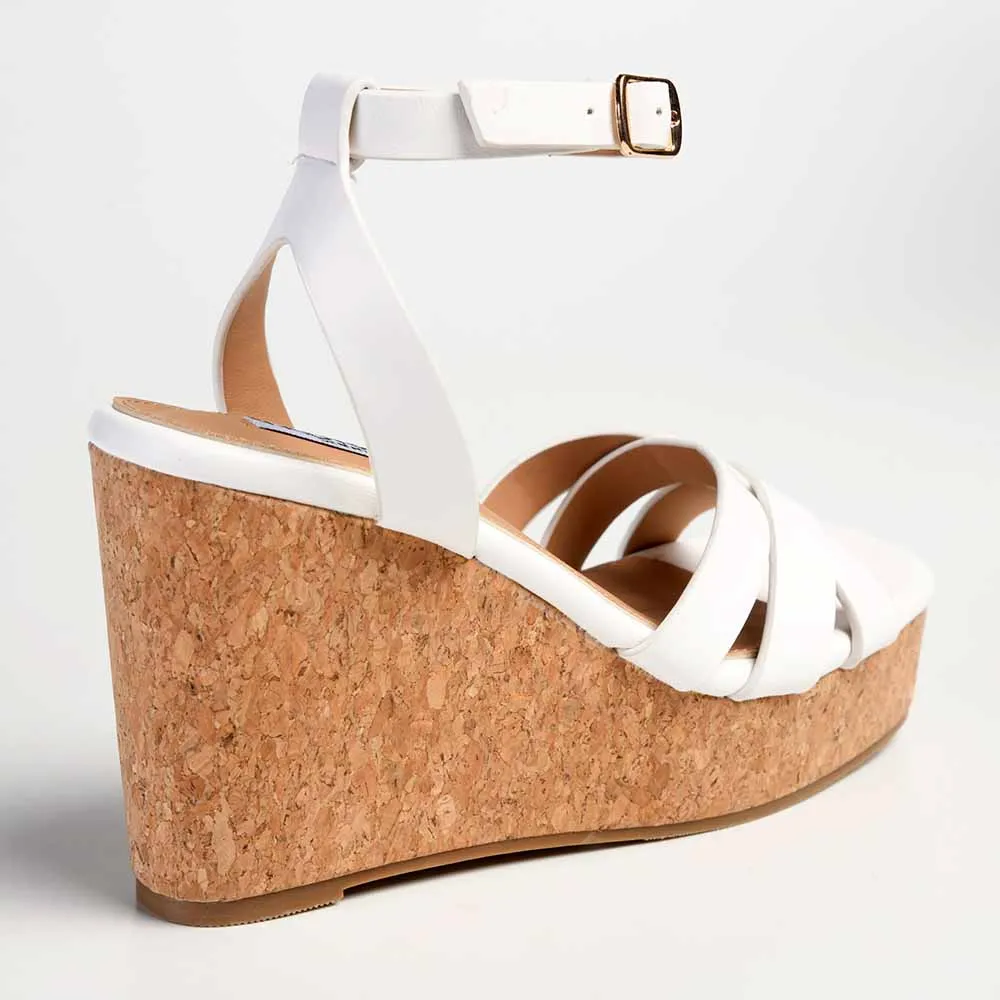 Madison Laurel Fashion Wedge Sandals - White