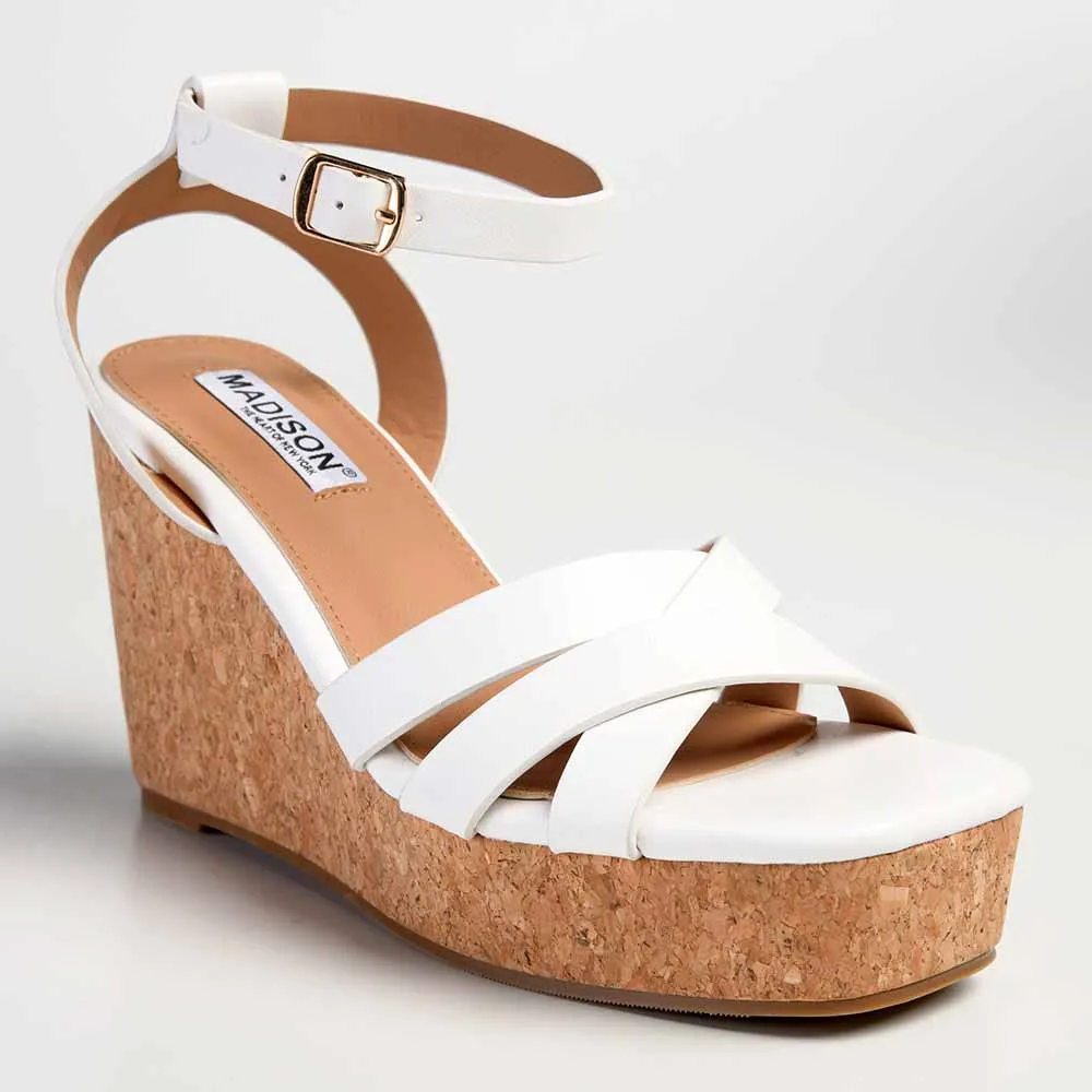 Madison Laurel Fashion Wedge Sandals - White