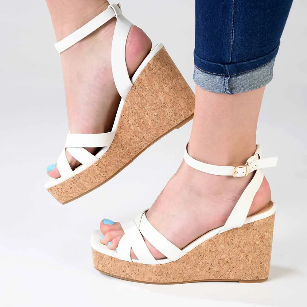 Madison Laurel Fashion Wedge Sandals - White