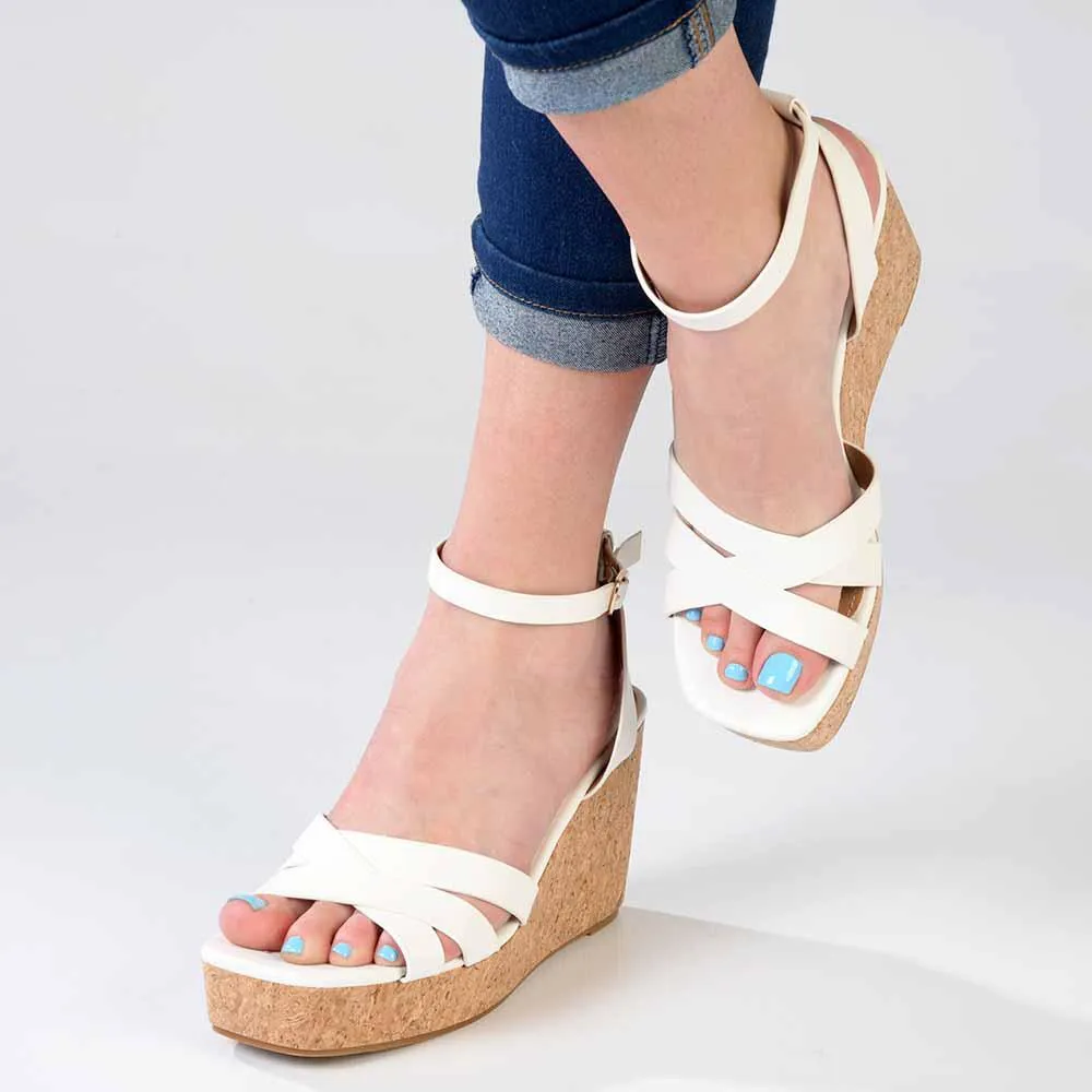 Madison Laurel Fashion Wedge Sandals - White