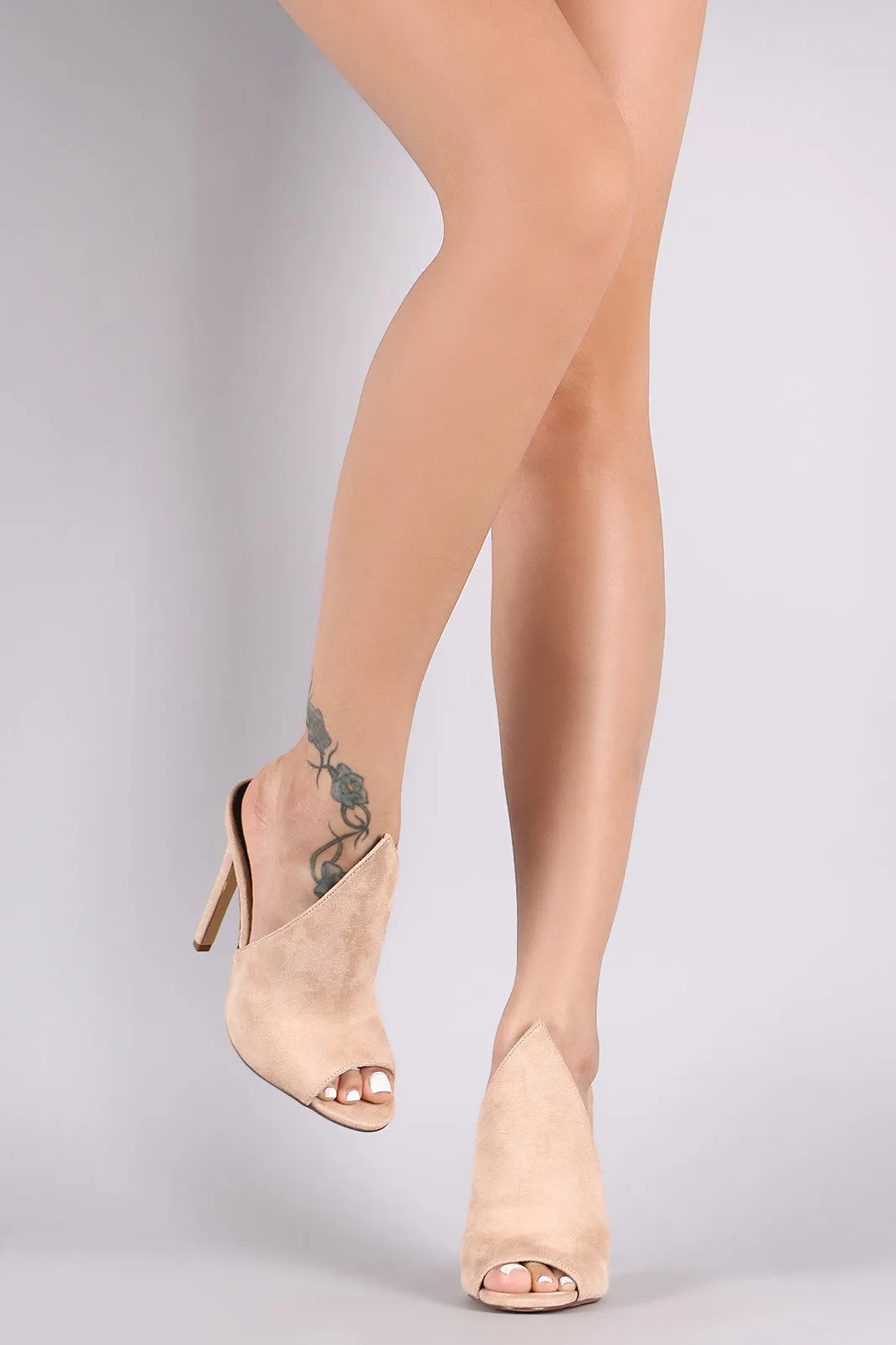 Suede Pointed Peep Toe Mule Heel