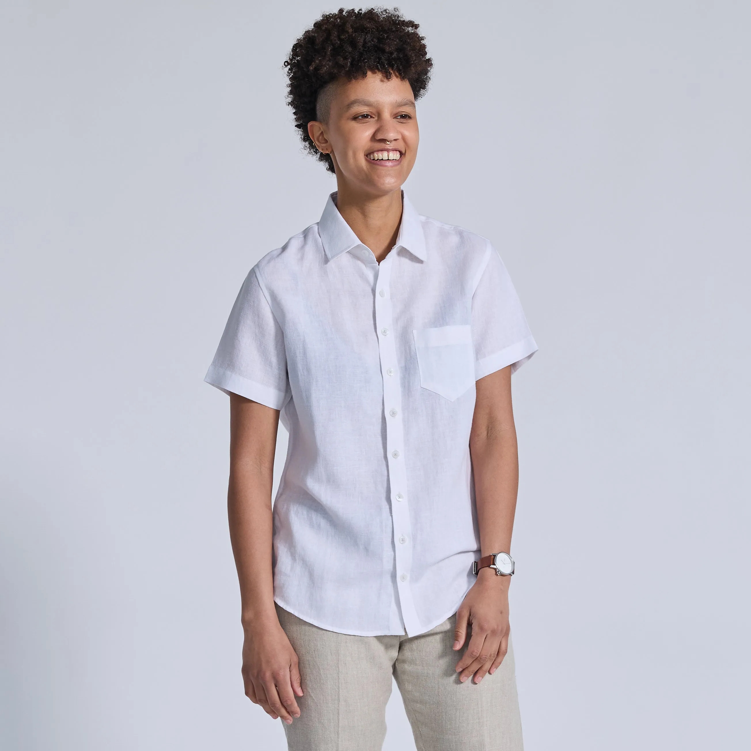 White Linen Short-Sleeve Shirt