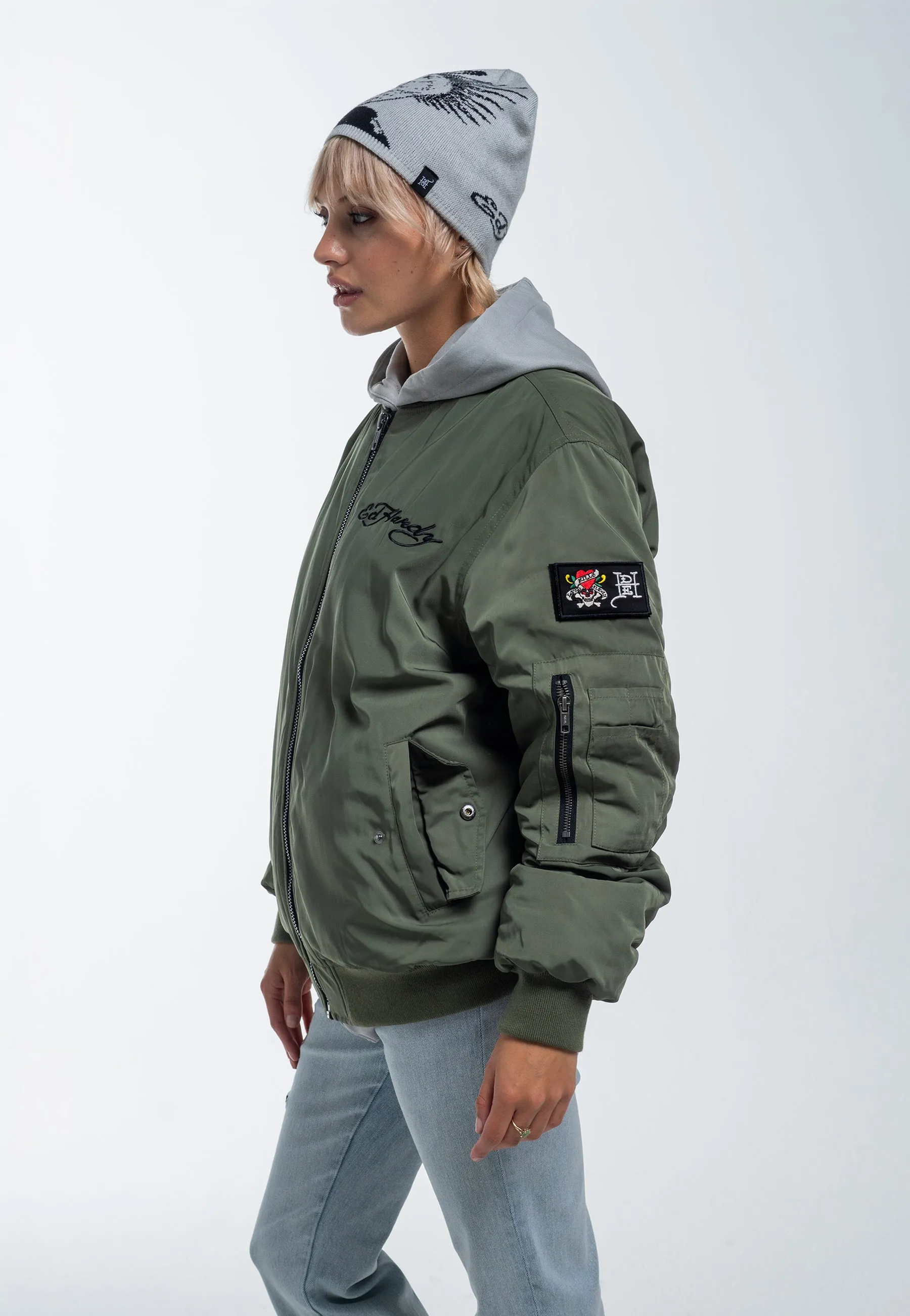 Womens Tonal Double Venom Ma1 Bomber Jacket - Khaki