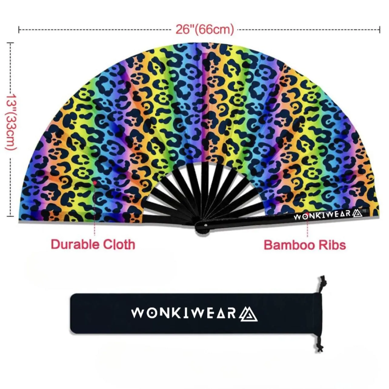 XL Festival Fan - UV Reactive, Rainbow Leopard